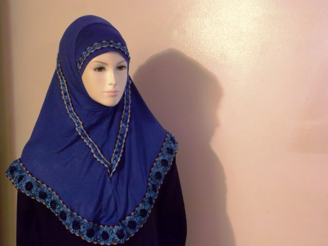 Blue Floral style 2 Piece Hijab 1